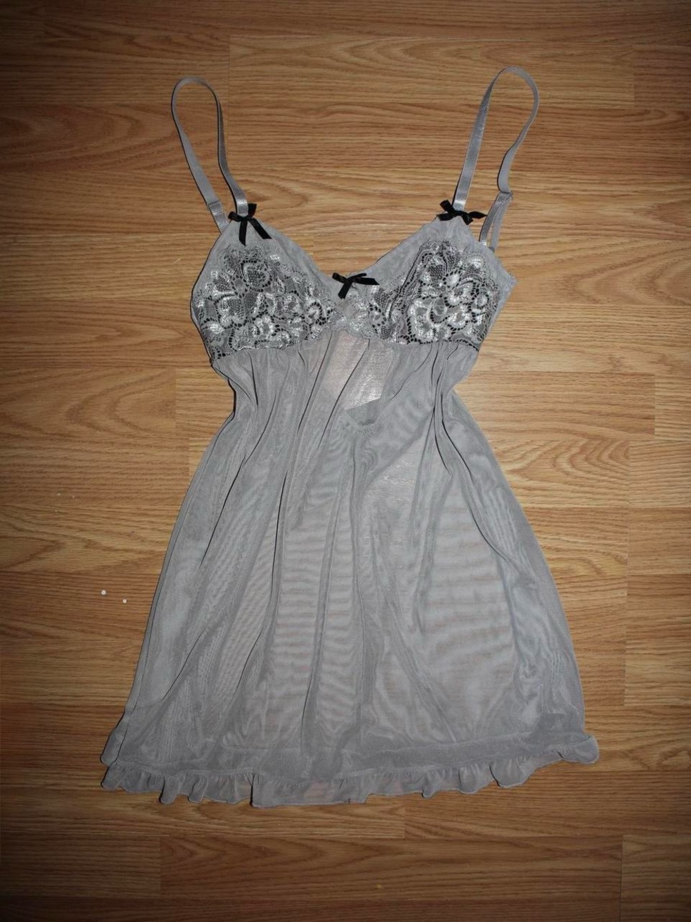 Sheer Lace Babydoll Nightdress in Light Gray